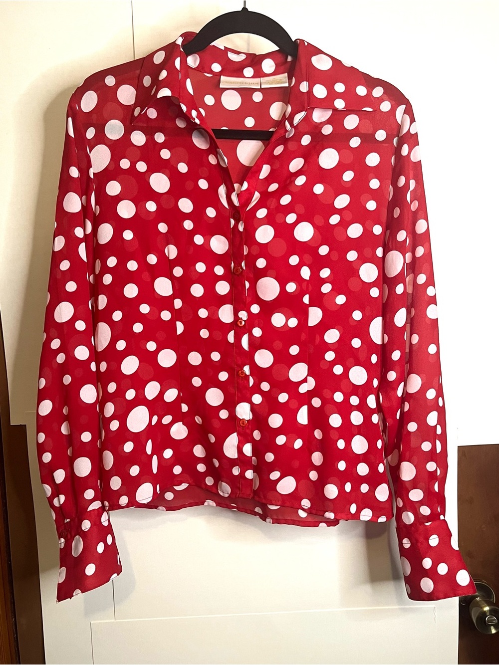 Christie & Jill (VTG 8) Red & White Semi-sheer Polyester Blouse